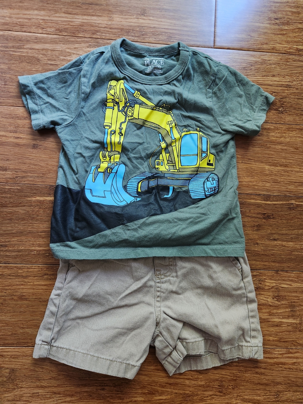Baby Boys Excavator Shirt and Khaki Shorts Set, 18-24 Months